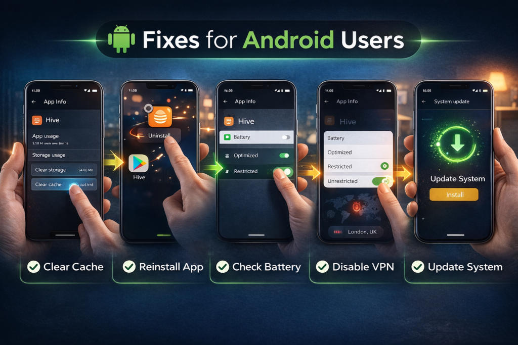 hive app not working on android